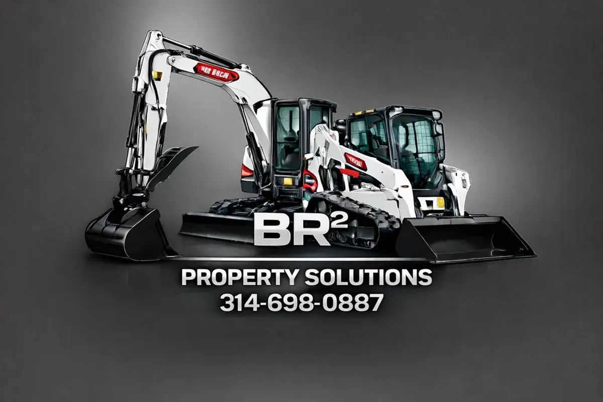 A compact excavator and a compact track loader photographed together against a grey studio background